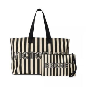 Victoria’s Secret Graphic Stripe Tote & Wristlet Pouch Set